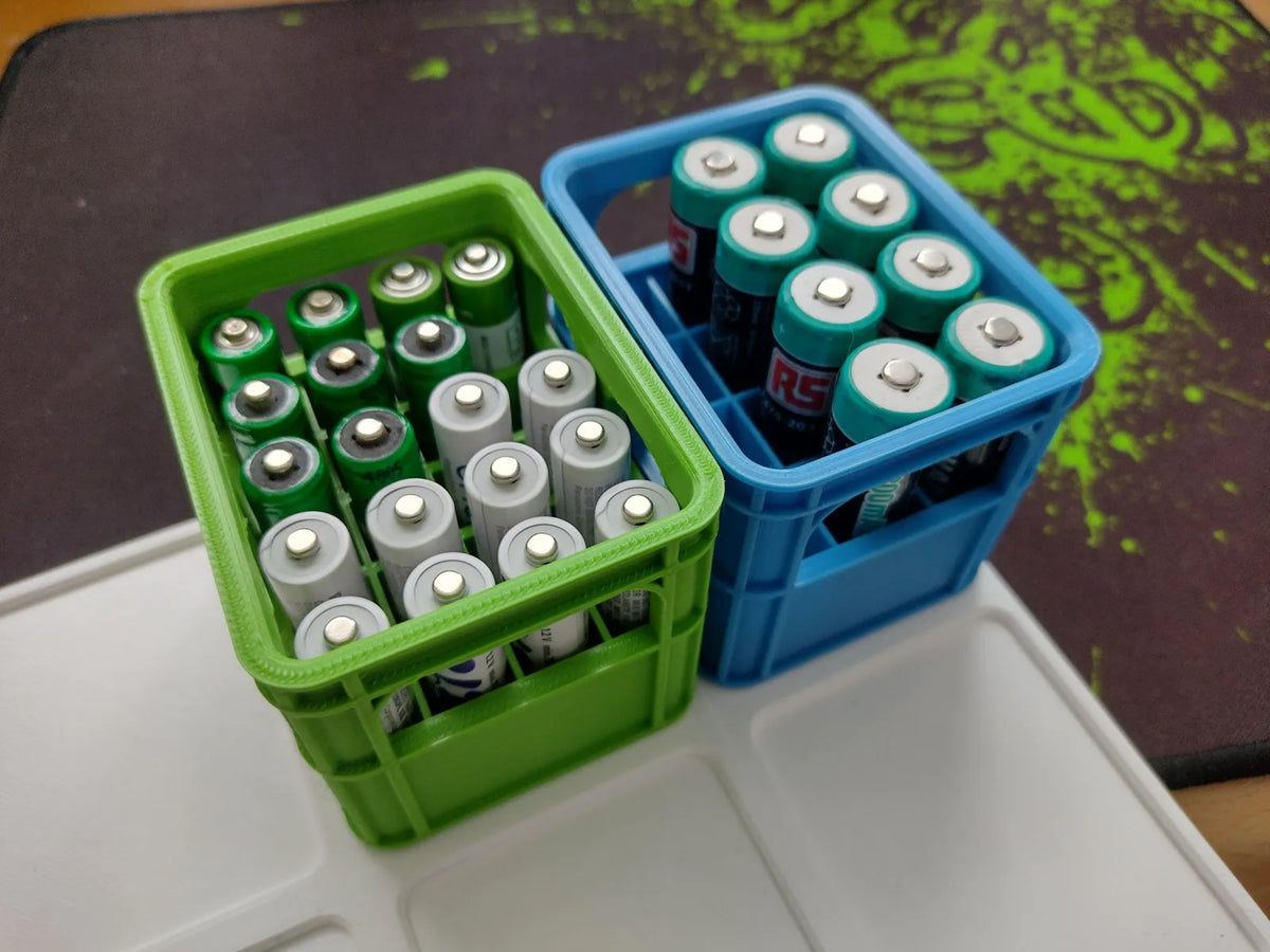 Stackable AA Battery Storage Crate | 12 Battery Organizer