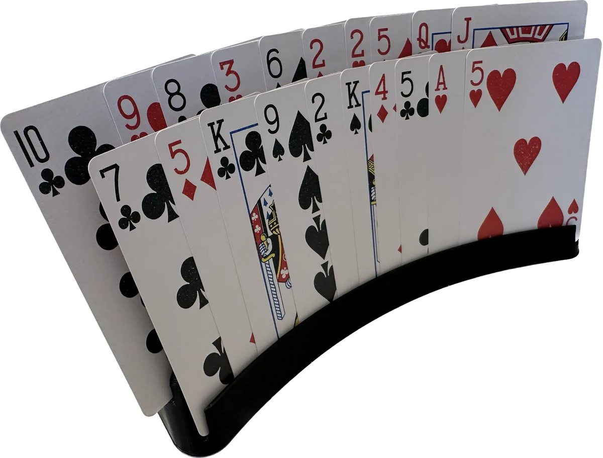 3D printed playing card holder with cards fanned out