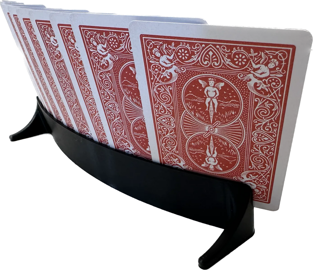 3D printed playing card holder back view with cards