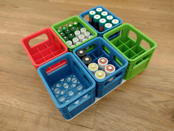 Stackable AA Battery Storage Crate | 12 Battery Organizer